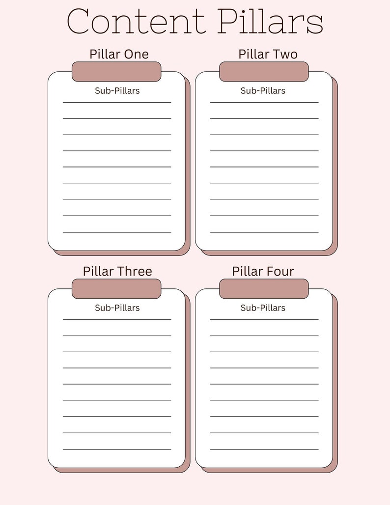 Content Pillars Digital Marketing Worksheet, PDF, Digital Download - Etsy