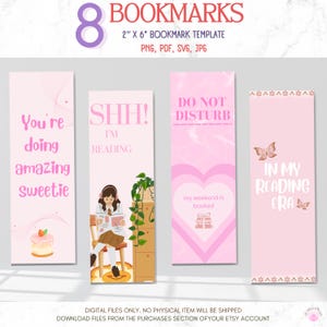 Set van 8 flirt afdrukbare bladwijzers schattig pastel boekenliefhebbers geschenken romantiek zacht meisje tijdperk roze strikken digitale download
