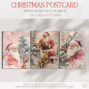 3er Set Vintage Frohe Weihnachten Nikolaus Rentier Aquarell Sofortiger Download Druckbare Urlaub Gemütliches Festliches Design 5 "x 7" Karten PDF & JPEG