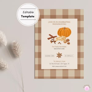 Faire-part de Thanksgiving modifiable Invitation de fête d'amis personnalisée Imprimable en téléchargement numérique Carte de fête d'automne Modèle canevas de carte postale Carte postale de vacances