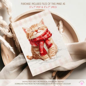 Postcard Cute Cat Holiday Greetings Merry Christmas Decor Happy Birthday Digital Cards 5"x7" Instant Download Printable Cozy PDF JPG