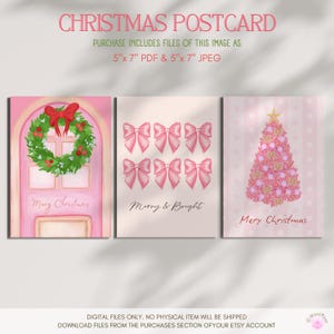 Juego de 3 tarjetas digitales navideñas con texto en inglés "Happy Christmas", de 5 x 7 pulgadas, descarga instantánea, imprimibles, en formato PDF y JPEG