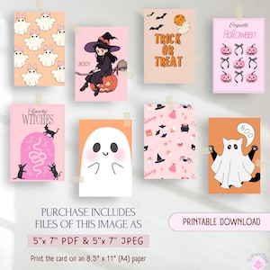 Carte imprimable Halloween citrouille drôle pour elle lui Images PDF Téléchargement numérique instantané Chat fantôme drôle voeux lot de 8 cartes Instantané