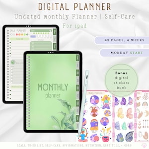 Digital Planner 2025 Monthly Goodnotes iPad ADHD Friendly Planner Meal Planner Self-Care Planner Digital Stickers Goodnotes Template