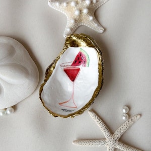 Martini Oyster Shell Jewelry Dish Trinket Holder | Decoupage Decorative Ring Trinket Dish Jewelry Holder Tray Catchall Cocktail Mixed Drink
