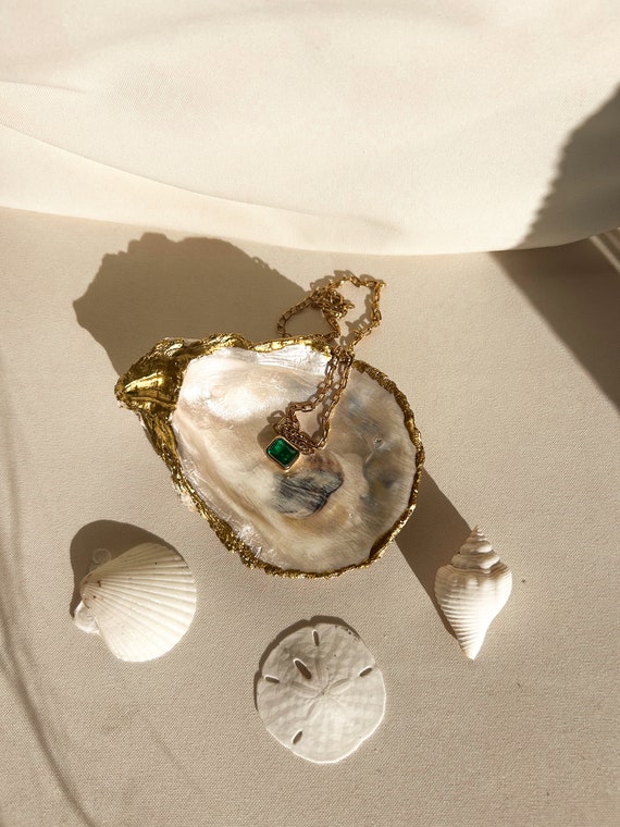 Mother of Pearl Inspired Gold Oyster Shell Trinket Jewelry Dish Holder  Decorative Decoupage Oyster Tray Ring Trinket Jewelry Catchall