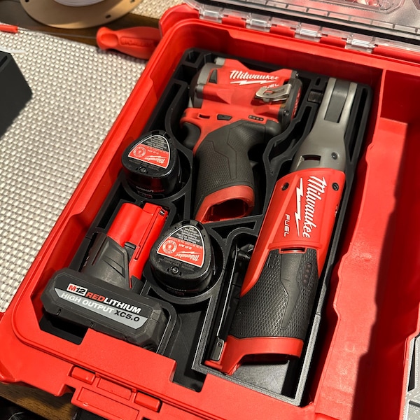 Packout Insert for Milwaukee M12 Ratchet, 3/8 Stubby and Batteries for 48-22-8430