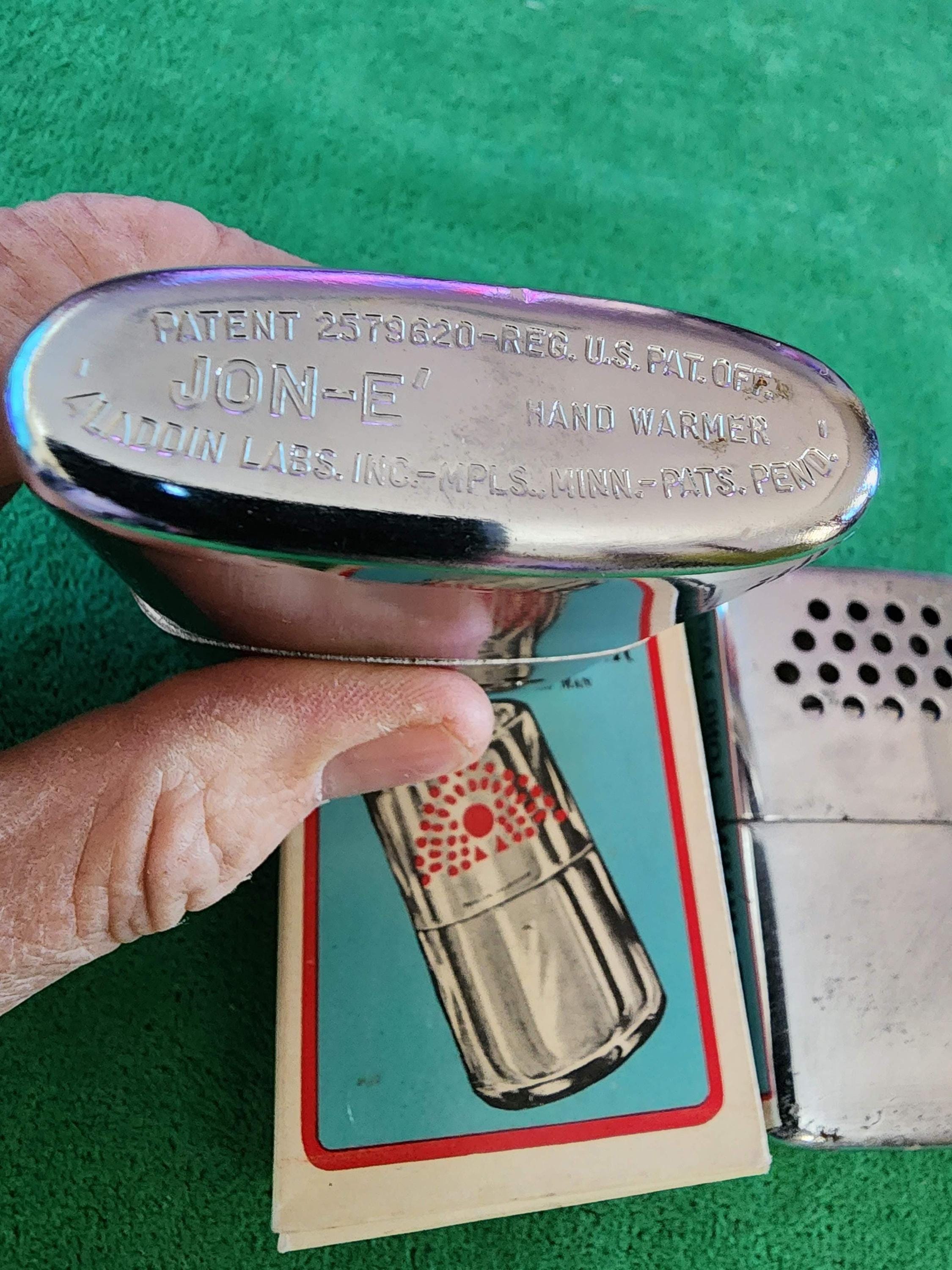 Jon-e-(2) Vintage Small Refillable Lighter Fluid Hand Warmers Kits 