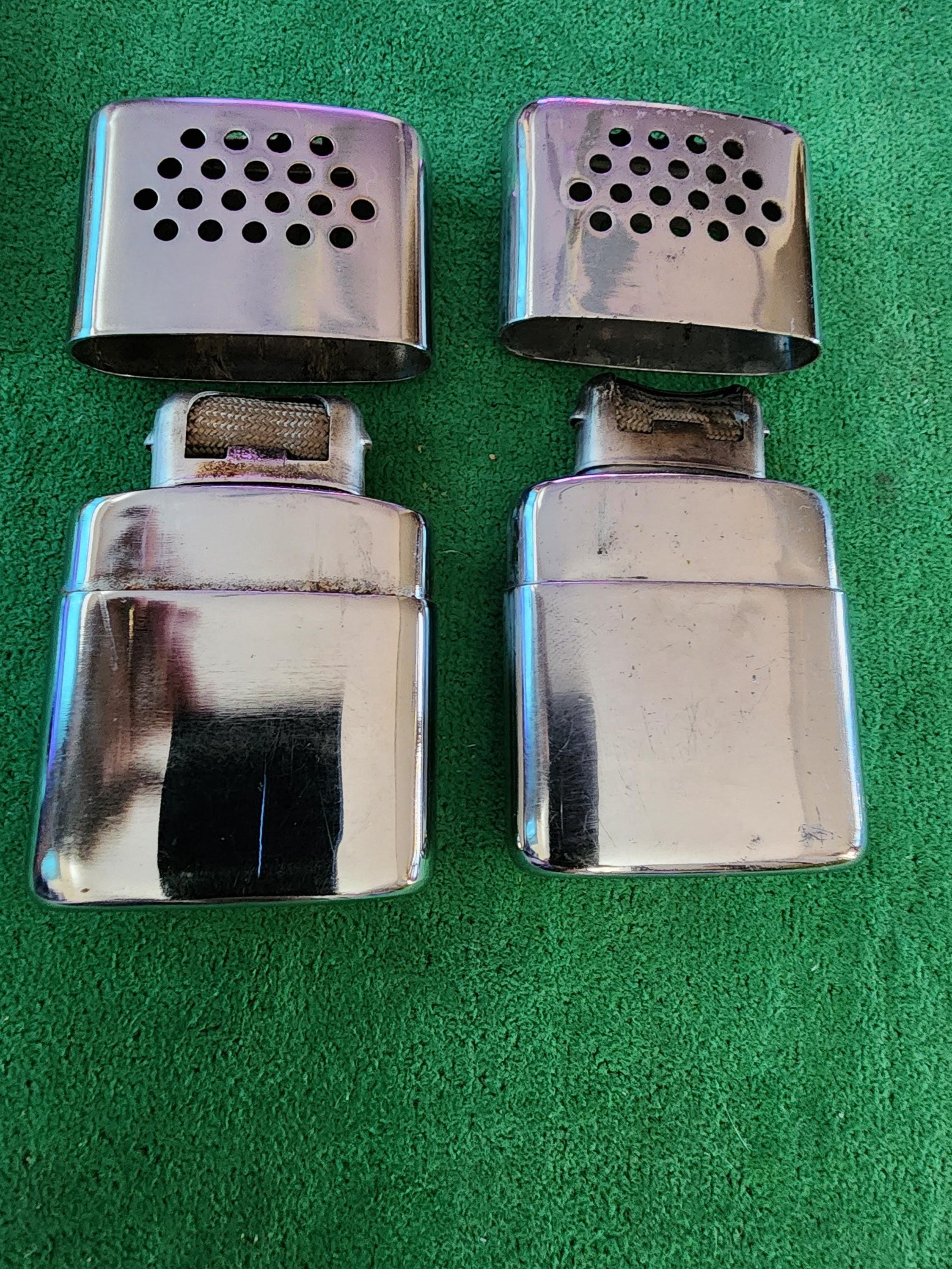 Jon-e-(2) Vintage Small Refillable Lighter Fluid Hand Warmers Kits 