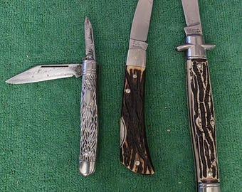 Imperial-(2) and (1)-Colonial Pocket Knives. The knives are in working condition, may need cleaning and sharpening. Nice collectibles USA.