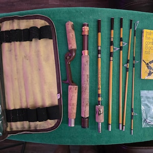 4 pc wooden antique fishing pole with case Vintage Fishing Rod With Case