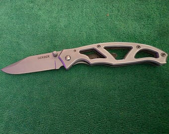 Gerber clip-on lock-blade model 4660714A Knife with heavy metal handle. Made in the USA.