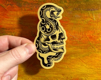 Adesivo per tatuaggio teschio e serpente / Decalcomania in vinile impermeabile