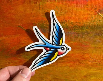 Traditional Tattoo Swallow Vinyl Sticker | Weatherproof Laptop Decal