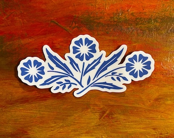 Blue Floral Laptop Sticker: Waterproof Vinyl Decal