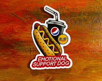 Emotional Support Dog Sticker | Hot Dog Inspired Vinyl Decal
