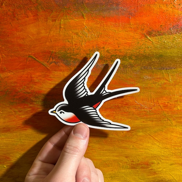 Traditional Swallow Laptop Sticker | Tattoo Sticker | Waterproof Vinyl Sticker