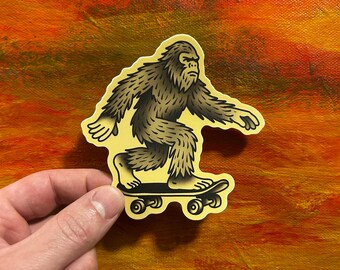 Skateboarding Bigfoot Sticker | Waterproof Tattoo Vinyl Decal