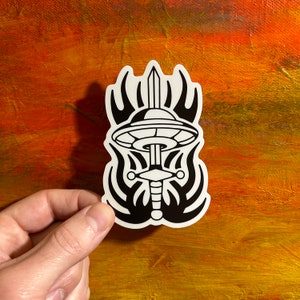 UFO Tribal Sword Laptop Sticker | UFO Alien Sticker | Waterproof Vinyl Sticker