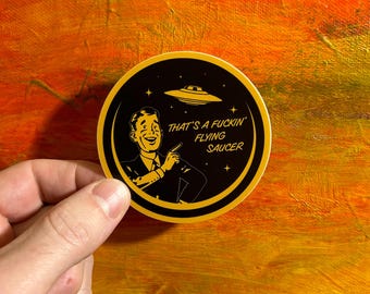Retro Flying Saucer Vinyl Sticker | Waterproof Laptop Decal