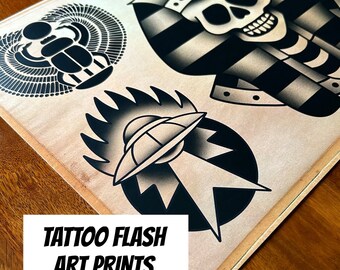 Lámina artística con diseño de tatuaje tradicional / Decoración de pared de 11 x 17 pulgadas