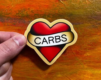 Carbs Sticker | Waterproof Decal Heart Banner Tattoo