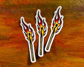 Matchstick Stickers | Set of 3 Waterproof Vinyl Fire Matches Laptop Decal