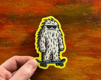 Yeti on a Skateboard Sticker | Funny Waterproof Vinyl Decal