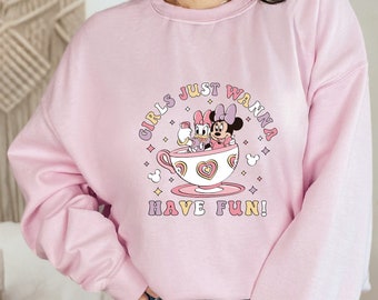 Cute Disney Sweater, Girls Just Wanna Have Fun Sweatshirt, Disney Characters Sweater, Mouse Have Fun Sweatshirt, Girl Mouse Friends Sweater