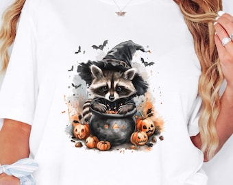 Funny Halloween Raccoon Witch T-Shirt