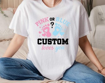 Custom Gender Reveal Shirt, Pink or Blue Baby Announcement Tee, Personalized Baby Name Shirt, Pregnancy Reveal Gift for Family
