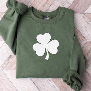Embroidered Shamrock  Shirt, Sweatshirt, Hoodie Lucky Clover St Patrick’s Day Crewneck, Festive Irish Green Pullover