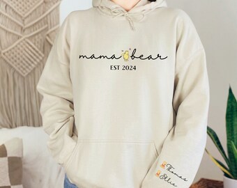 Personalized Mama Bear Hoodie: Custom Mom Gift with Kid Name