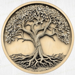 Laser Engrave PNG of Tree with Roots | 3D Illusion Burn | Digital Files for Illustrator, Photoshop, Lightburn