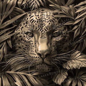 Laser Engrave PNG of a Leopard in the Jungle | 3D Illusion Burn | Digital Files for Adobe Illustrator, Photoshop, Lightburn