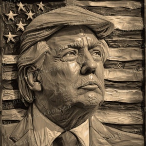 Gravure PNG au laser du président Trump avec le drapeau américain | Illusion de gravure 3D | Fichiers numériques pour Illustrator, Photoshop, Lightburn