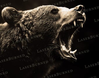 Laser Engrave PNG of a Grizzly Bear Roaring | 3D Illusion Burn | Digital Files for Illustrator, Photoshop, Lightburn