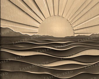 Laser Engrave PNG of a Sunrise over the Ocean | 3D Illusion Burn | Digital Files for Illustrator, Photoshop, Lightburn