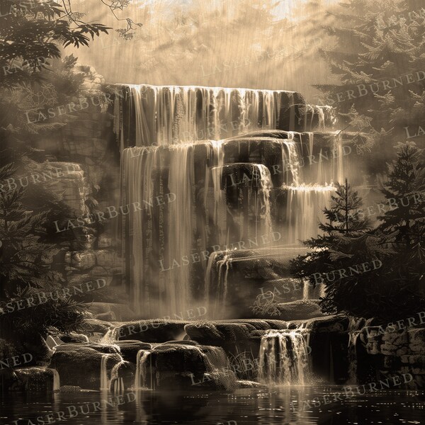 Lasergraveer PNG van een trapsgewijze waterval | 3D-illusie branden | Digitale bestanden voor Illustrator, Photoshop, Lightburn