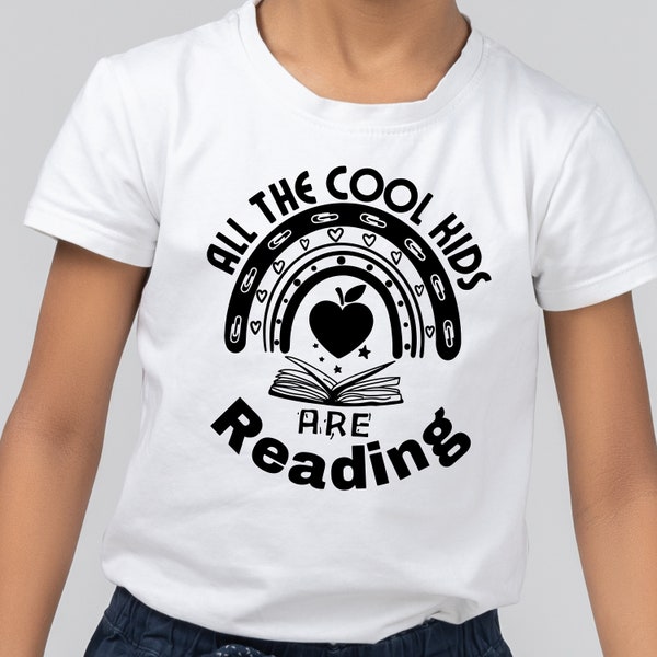 All The Cool Kids Are Reading SVG, hand letter design, School Rainbow SVG, Book Quote SVG, Reading Svg, png, eps, dxf, svg cut file