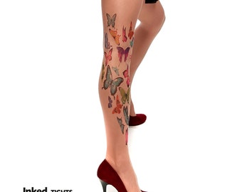 Transparent paterned Sheer Tights Woman Fashion Pantyhose with "Butterflys" tattoo print. 40den.