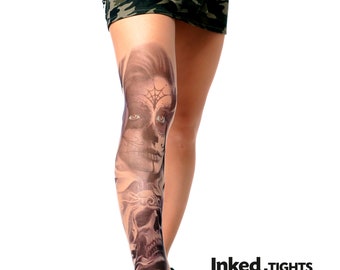 Transparent paterned Sheer Tights Woman Fashion Pantyhose with "Hope" tattoo print. 40den.