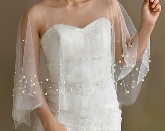 Pearl wedding shawl bridal cape with pearls ivory wedding shawl with pearls bridal bolero cover up wedding dress cover wedding bolero white