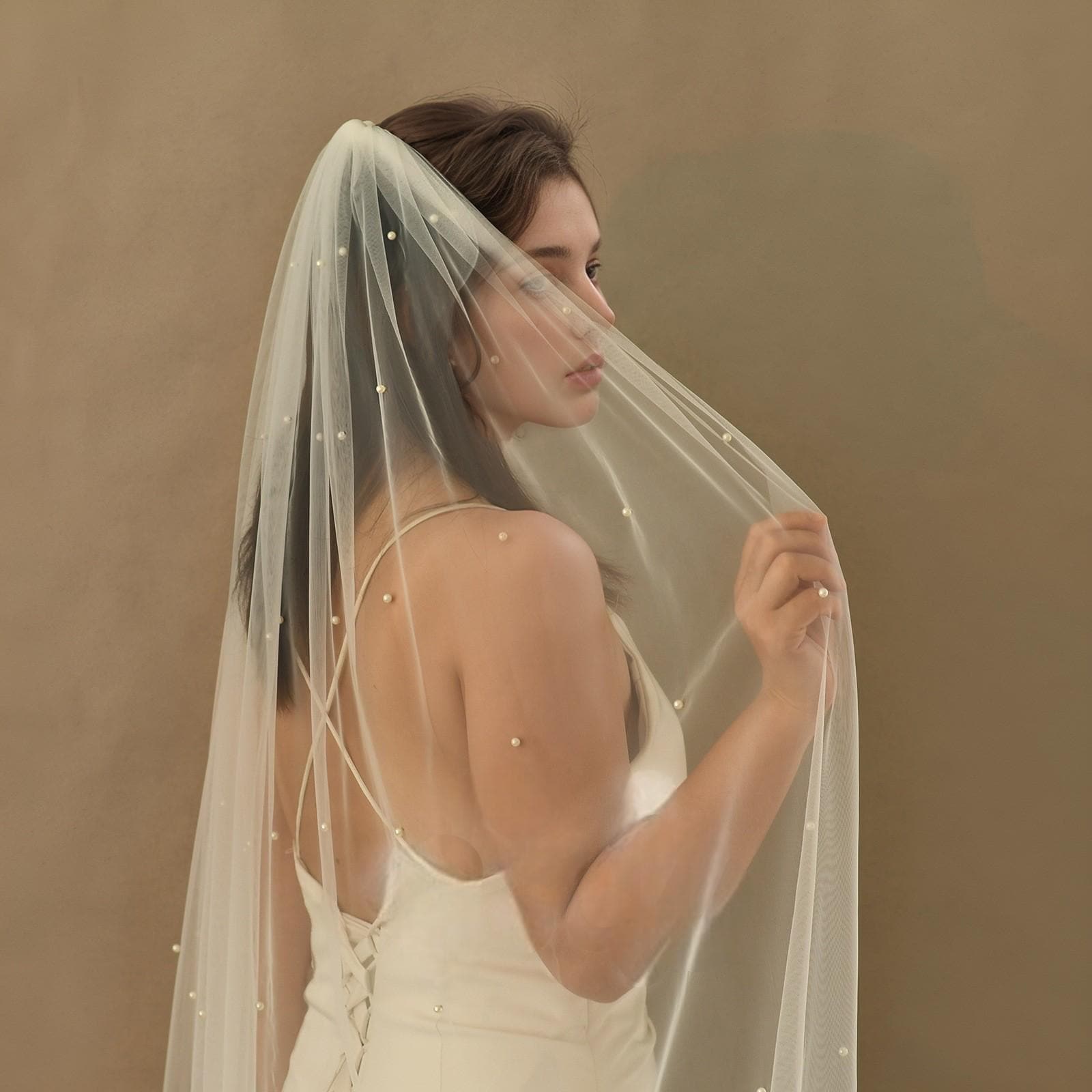 Venus Jewelry Hochzeitsschleier - Kristall Seed Perlen Ellenbogenlänge