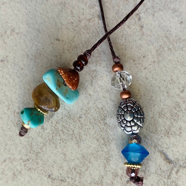 Turquoise, Red Sandstone & Tiger’s Eye stone with glass bead string bookmark