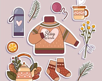 Sheet of 10 Printable Cozy Stickers