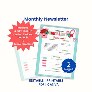 February Classroom Newsletter Template: Editable School Communication (PDF & Canva)