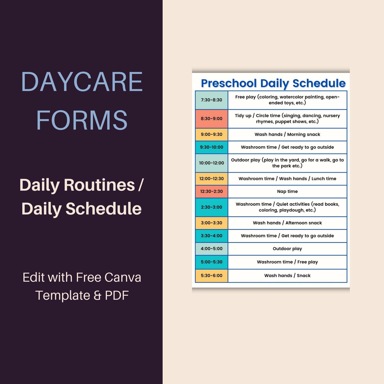 Daycare Schedule, Classroom Schedule Editable, Daycare Schedule ...