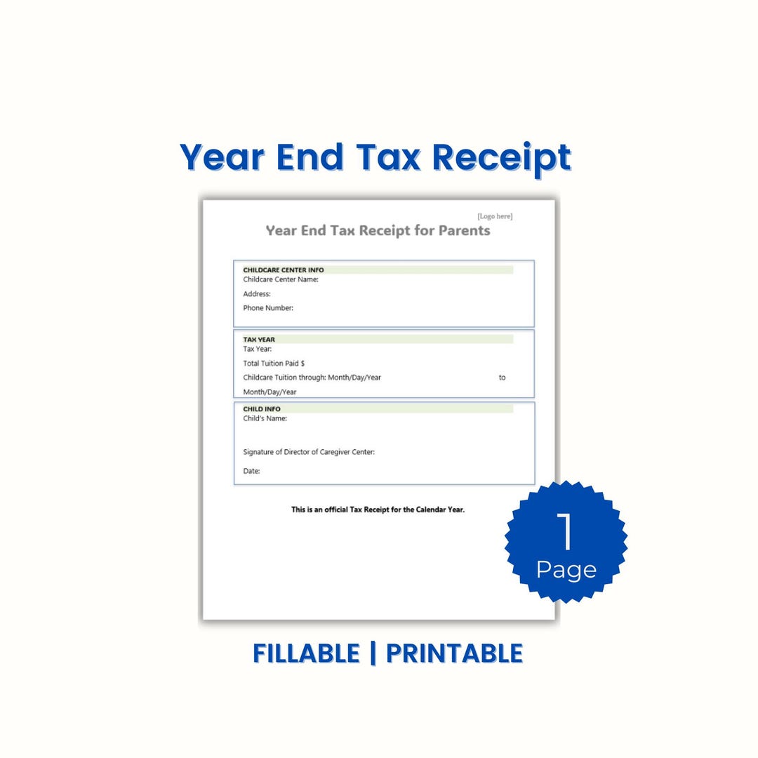 Year end tax receipt official tax receipt tax receipt daycare tax