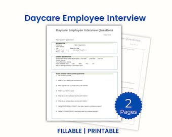 Preguntas de entrevista para empleados de guardería: Formulario rellenable (descarga digital)